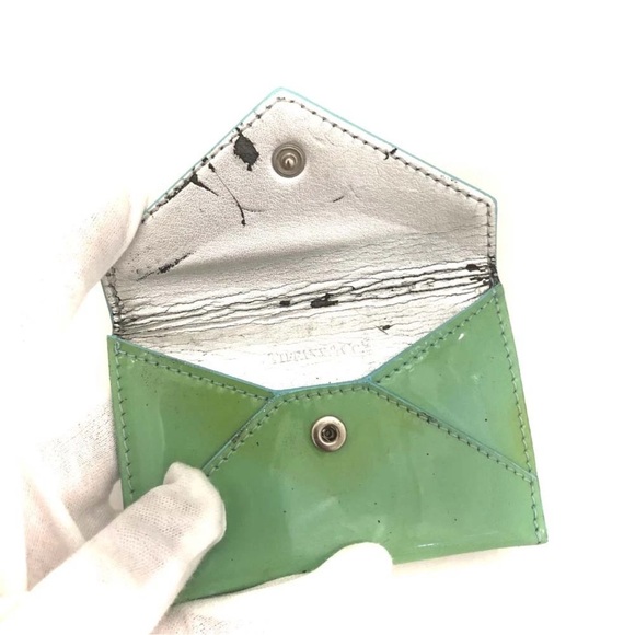 TIFFANY&CO. Patent Leather Envelope Card Case Blue/ - Picture 6 of 9
